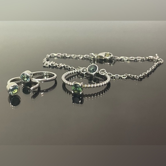 Set of silver Ring, Earings and Bracelet with Natural Sapphire - Picture 1 of 2